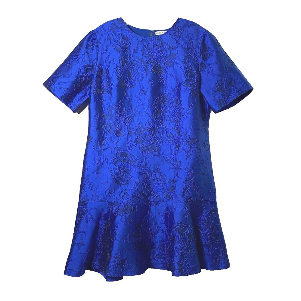 Alice + Olivia Esther Dress Womens 12 Multicolor Satin Floral Ruffle Hem Flaws